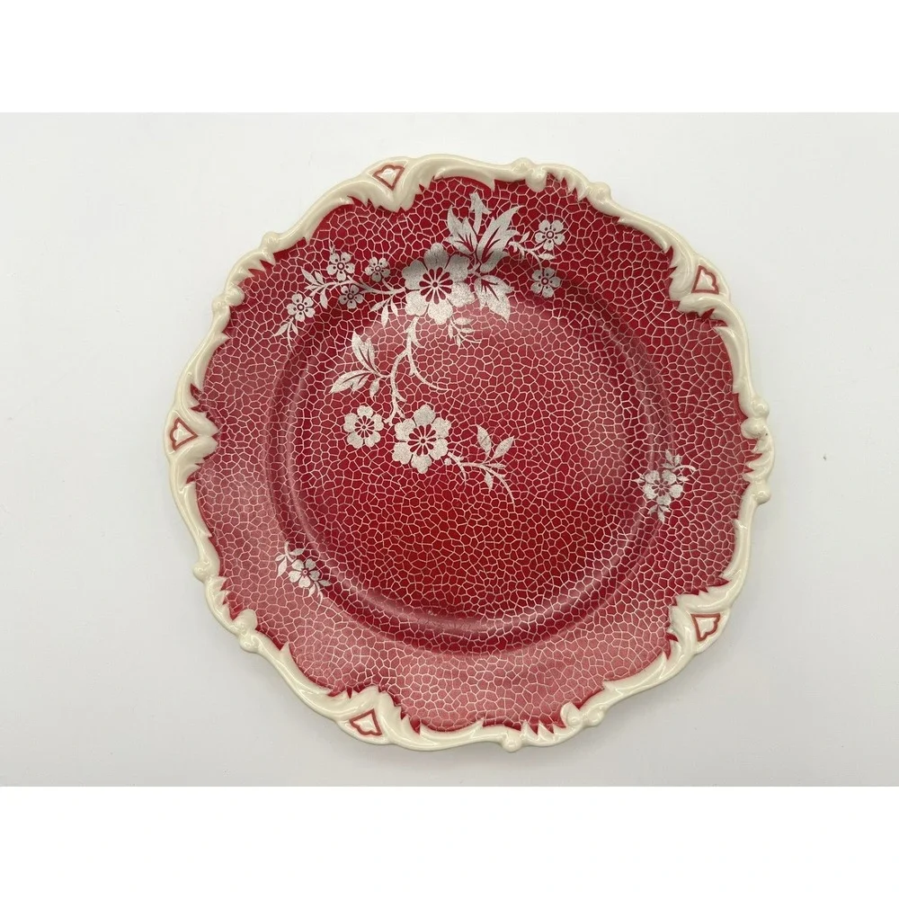 Vintage Seltmann Weiden Germany Tea Cup Saucer Plate Set Red Silver Plated Trim